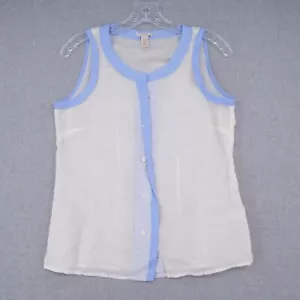 J. Crew Top Womens Size 2 White Blue Trim Cotton Silk Blend Button Up Chiffon - Picture 1 of 6