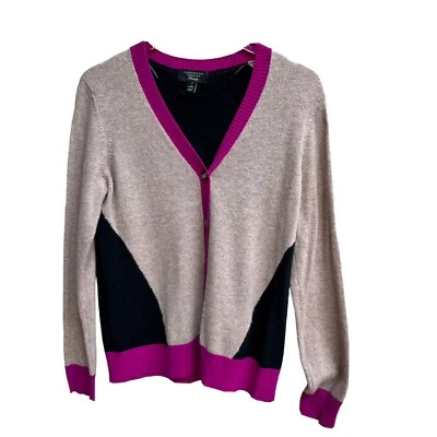 Cárdigan suéter pequeño Charter’s Club 100 % cachemir negro tostado púrpura bloque de color Foto 1 de 4