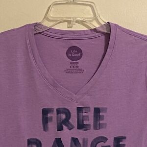 Life Is Good Free Range Chick T-Shirt Womens Size S Short Sleeve V Neck Purple