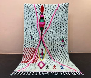 Custom Pink Boujaad Rug Stylish Bedroom Rug Soft Wool Area Modern Handwoven Rug - Picture 1 of 12