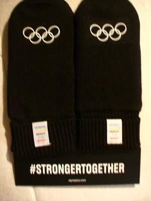 OLYMPIC ATHLETE MITTENS GIVEN BY THE I.O.C. NEW, BLACK WOOL,  UNISIZE - Image 1 of 4