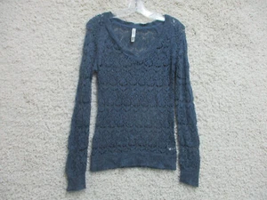 Aeropostale Sweater Medium Adult Blue Pullover Lace Knit Stretch V Neck Girls M - Picture 1 of 9