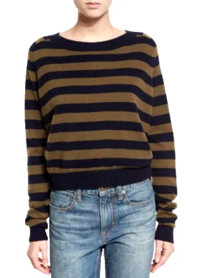 Suéter Vince Mujer Cachemira Regimiento Azul Marino Marrón Rayas Cuello Redondo Talla L Foto 1 de 4