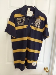 Aeropostale Men's S/S Polo Shirt Blue & Gold Stripe Size L BNWT! - Picture 1 of 5