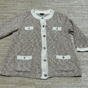 J Jill Women's Sweater Cardigan Beige White Knit Button Front Medium Cotton - Picture 1 of 12