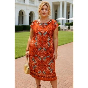 Talbots Plus Damen 2X Rot Blumen Baumwolle Kleid Bandana Medaillon Hochzeit Boho - Bild 1 von 7