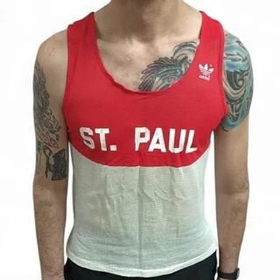 Camiseta sin mangas deportiva vintage años 80 Adidas St. Paul de malla roja y blanca, talla M Foto 1 de 4