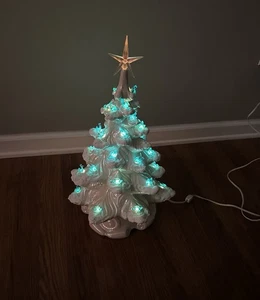 Árbol de Navidad de cerámica blanca vintage Atlantic Mold 21" luces de pájaro azul esmerilado - Imagen 1 de 8