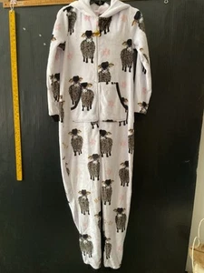 Womens Plush White Cow Themed Hoodie Pajamas Blanket Sleeper Union Suit - Picture 1 of 12