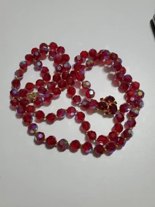 COLLANA BAVAGLINO VINTAGE DOPPIO FILO CRISTALLO ROSSO AB STRASS NON FIRMATA - Foto 1 di 17