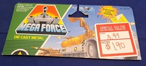 Tarjeta recortada de colección 1989 Kenner Mega Force despliegue rápido combustible vehículo especificaciones - Imagen 1 de 8