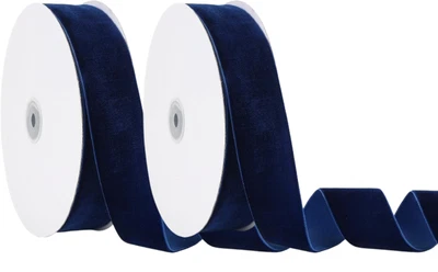Jeuhoue Velvet Ribbon Navy Blue - 1-1/2 Inch x 20 Yds - Two Spools - New - Image 1 of 2