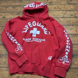 Lifeguard Adult Medium Red Long Sleeve Hoodie Sweatshirt San Diego California - Picture 1 of 4