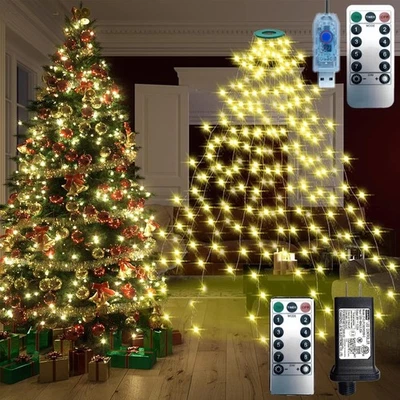 Christmas Tree Lights with Ring,10 Line 280 LED Fairy Waterfall String Lights - Image 1 of 4