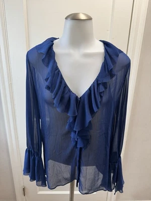 Алиса + Оливия твердого синий чистый оборки v-образным вырезом блузка верхний Bell рукав размер маленький - Изображение 1 из 4