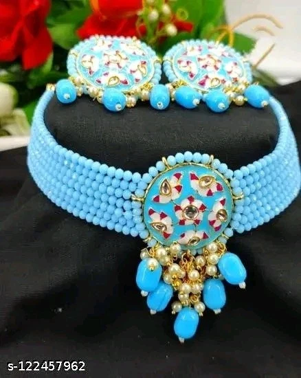 Meenakari Rajwadi Kundan Necklace Golden Pearl Jewelry Wedding New Trending - Image 1 of 1