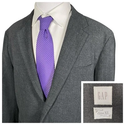Gap Sport Coat Mens XL / 46R Charcoal Grey Herringbone Cotton Poly Casual Blazer - Image 1 of 4