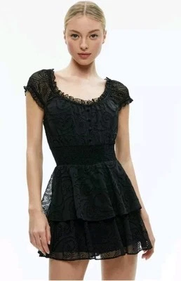 Платье-комбинезон шифоновое Alice + Olivia Gracie Eyelet черное размер 6 - Изображение 1 из 4