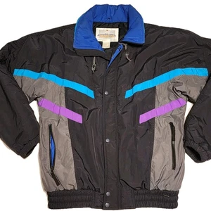 Vintage 90's Obermeyer Ski Puff Jacket Purple Blue Colorblock Men's Medium Tall - Picture 1 of 24