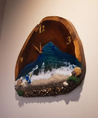 Reloj de Pared Océano Resina | Arte Epoxi Madera | Decoración del Hogar Playa | Gif Único Hecho a Mano Foto 1 de 4
