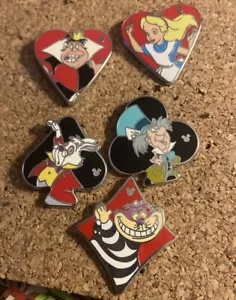Disney Pins Lot 5 DLR 2013 Hidden Mickey Series Alice in Wonderland Card Suit - Picture 1 of 2
