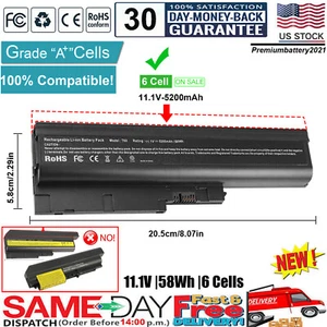 Laptop Battery for IBM Lenovo ThinkPad T61 T61p T60 R61 R61i R60 T500 W500 R500 - Picture 1 of 8