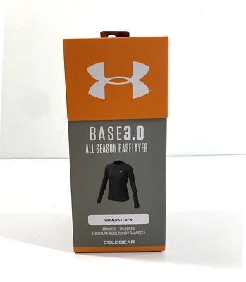 NWT XS BLACK UNDER ARMOUR WOMENS BASE 3.0 CREW UA BASE LAYER COLDGEAR 1343320 - Image 1 of 4