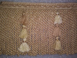BULLION FRINGE 7" W/HEADER AND TASSELS - TAN/BEIGE -Upholstery Chair couch Trim - Picture 1 of 1