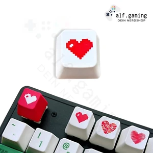Pixel Herz Weiß Rot Tastenkappen Gaming Keycaps Cherry MX R1 PBT Key Cap Tasten - Bild 1 von 2