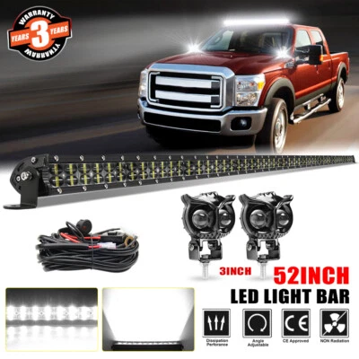 Barra de luz LED 52" + 2x cápsulas de trabajo OWL de 3"" + kits de cables para Ford F250 F350 1999-2015 Foto 1 de 4