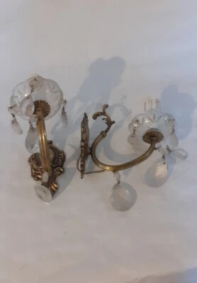 Paire d’appliques à pampilles lampes murales anciennes - Photo 1/4