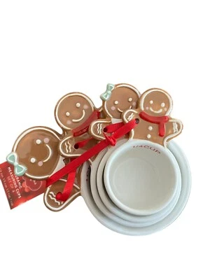 St. Nicholas Square Gingerbread Man Ceramic Measuring 4 Cup Set Nesting XMAS - Image 1 of 4