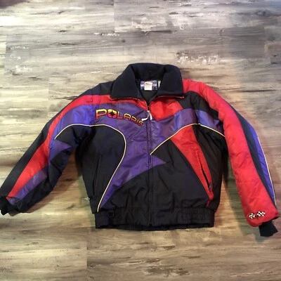 Chaqueta De Colección Años 90 Polaris Moto de Nieve Violeta Rojo Negro Abrigo de Carreras Talla Hombre’s Med Foto 1 de 4