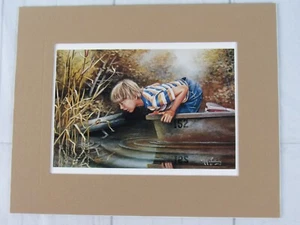 Vintage Print of Boy Looking at Pond Frog by Mark Weatherby 1981 - Picture 1 of 2