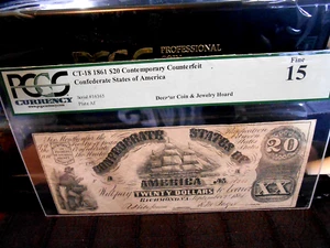 PCGS F-15 CT-18 1861 Contemporary Counterfeit Confederate States Of America $20 - Picture 1 of 5