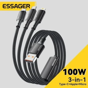 New 100W 3 in 1 Quick Charging Cable USB C to Type C PD Fast Charger Data Cord - Zdjęcie 1 z 9