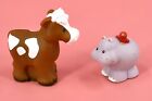 Fisher Price Little People SPOTTED COW WHITE HAIR & Hippo w/Bird Farm Barn