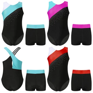 Kids Boys Gymnastics Leotard U Neck Sleeveless Bodysuit with Shorts Set AU - Picture 1 of 96