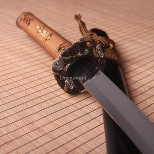 1095 High Carbon Steel Katana Japanese Samurai Sword Sharp Ox Horn Saya Black - Picture 1 of 18