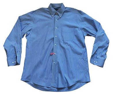 Club Room Mens Dress Shirt Blue White Stripe Slim Fit Pocket Cotton Sz 17 34/35 - Image 1 of 4