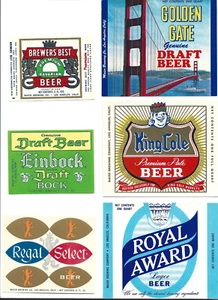 6 DIF. ETIQUETAS DE CERVEZA ~ LO MEJOR DE LOS CERVECEROS, GOLDEN GATE, PREMIO REAL, REGAL, EINBOCK, KING COLE - Imagen 1 de 1