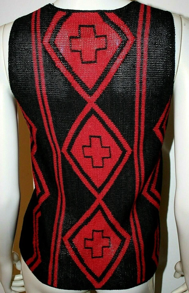 Ralph Lauren Rojo Negro Chaleco Geométrico Indio Manta Lino M Concho Botón Foto 1 de 4