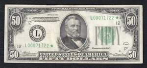 FR. 2102-L* 1934 $50 *STAR* FRN FEDERAL RESERVE NOTE SAN FRANCISCO, CA VERY FINE - Picture 1 of 2
