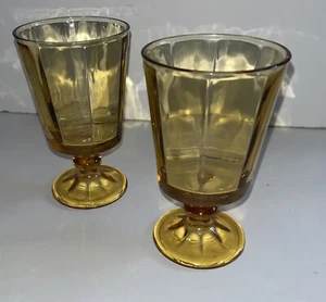 Colony Glass Nouveau Set of 2 MCM Footed Amber Wine Water Goblets 5 In Vintage - Picture 1 of 6