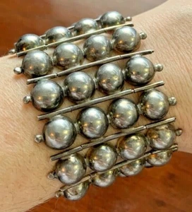 Vintage Silver Mexico Bangle Bracelet Puffy Beaded Rows Modern Design - 35.8g - Picture 1 of 11