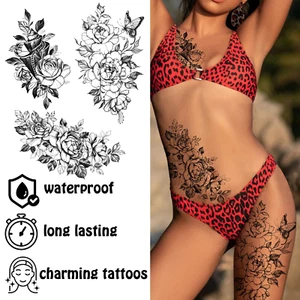 Blume Temporär Sexy Fake Tattoo Wasserdicht Semi Permanent Halbarm Ärmel, Rea - Bild 1 von 6
