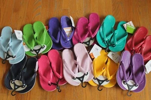 CROCS Womens US 9 W CROCBAND FLIPS Flip FLOPS pink PURPLE BLUE red GREEN Croc - Picture 1 of 12