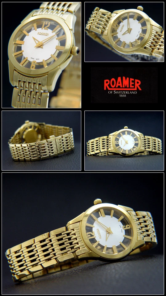 Reloj para mujer Roamer Competence 102846 hecho en Suiza acero chapado en oro cerradura plegable Foto 1 de 1