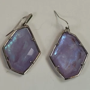 Kendra Scott Dunn Large Drop Earrings, Amethyst Dichroic Iridescent Blue Flash - Picture 1 of 8