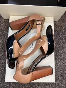 PAUL SMITH Womens Leather Tan & Black Patent Kilte Flap us 39.5 Heel - Picture 1 of 14